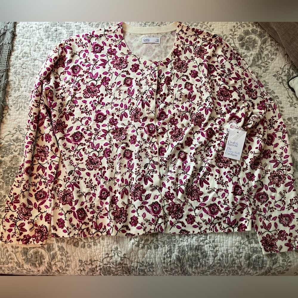 Kohl's Pink and Cream Printed Cardigan